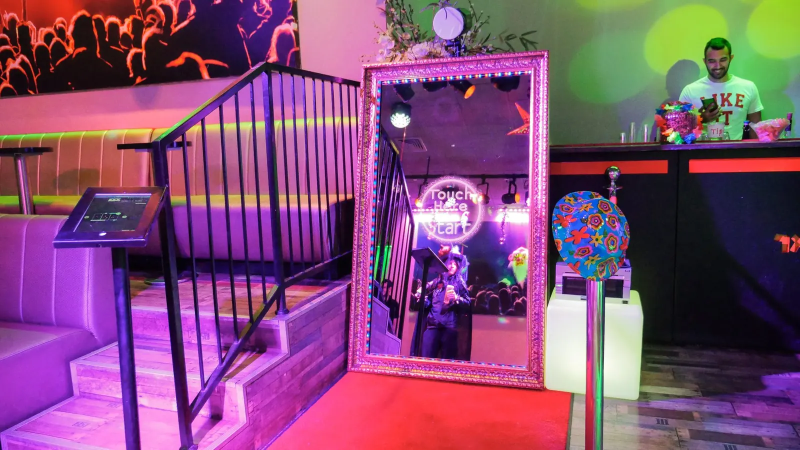 Mirror photo booth set up with room to spare at an NYC event venue